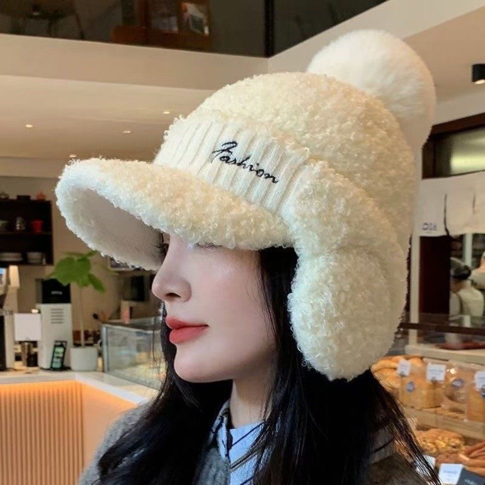 หมวกปิดหู Joust ถักจากขนสัตว์ปลอมมี Pompon สีทึบ อบอุ่นสำหรับเล่นสกีและอากาศหนาว - รูปที่ 2