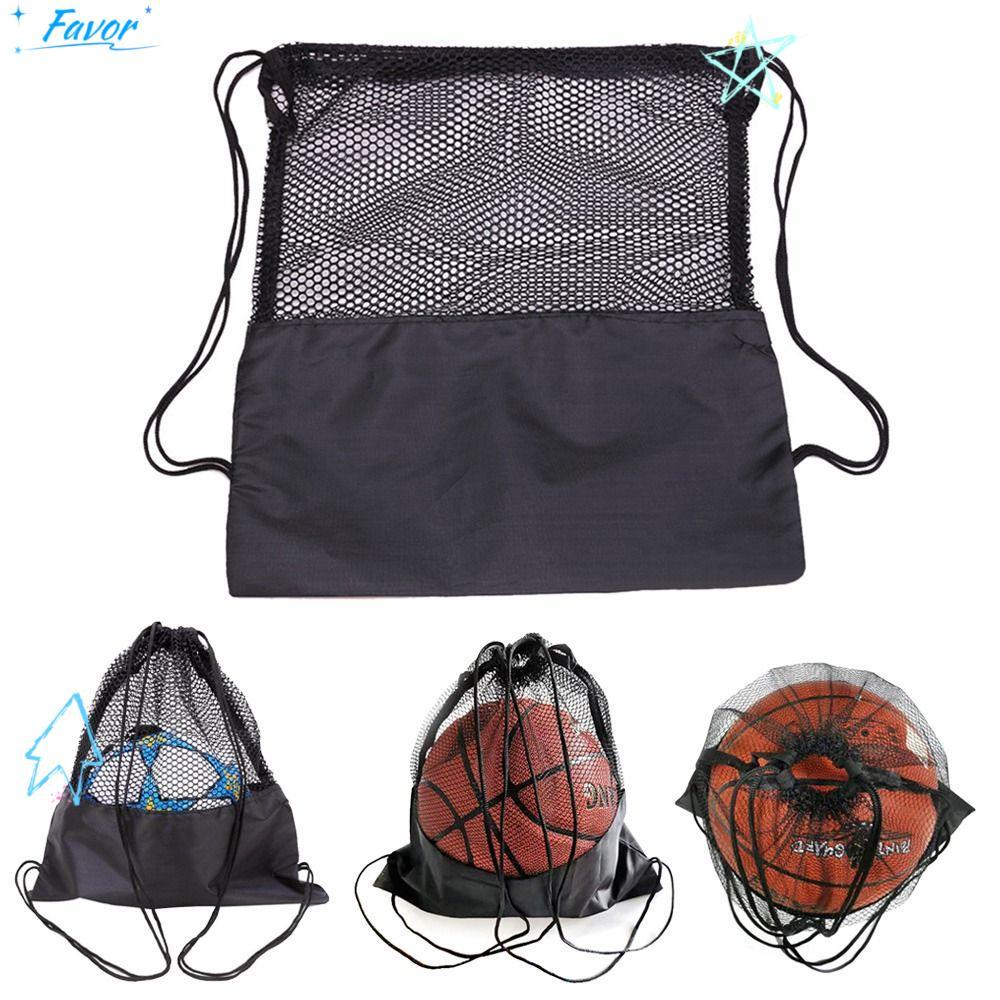 FAVIOR Ball Storage Backpack, กระเป๋าตาข่ายคลุมบาสเก็ตบอลแบบพกพา, อุปกรณ์พกพาสําหรับเล่นกีฬา กระเป๋าเก็บลูกบอลวอลเลย์บอลสีดํา ลูกวอลเลย์บอล