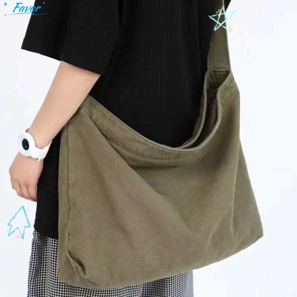 FAVOR Messenger Bag, Canvas กระเป๋าสะพายอเนกประสงค์, Korean Large Capacity Travel Tote Bag Woman Men
