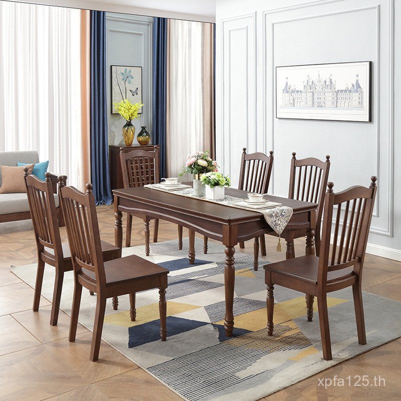 /ไมล์ อเมริกันเฟอร์นิเจอร์ไม้ประเทศคอลัมน์ม้า1.5โต๊ะรับประทานอาหารไม้เนื้อแข็งตะวันตกโต๊ะรับประทานอา