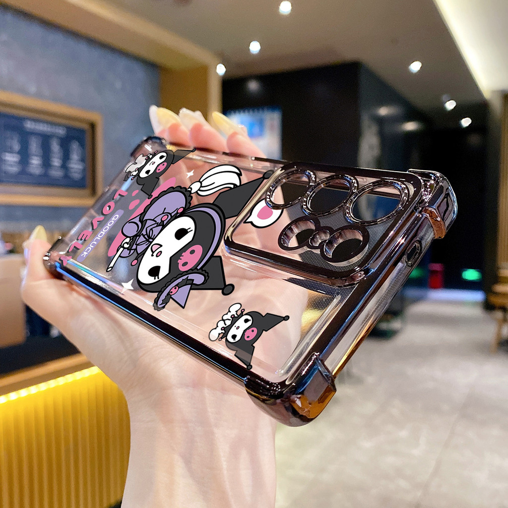 เข้ากันได้กับ Samsung Galaxy S25 S24 S23 Ultra S22 Plus S21 FE S20 น่ารัก Kuromi Clear Plating Case Anti Drop Cover FD