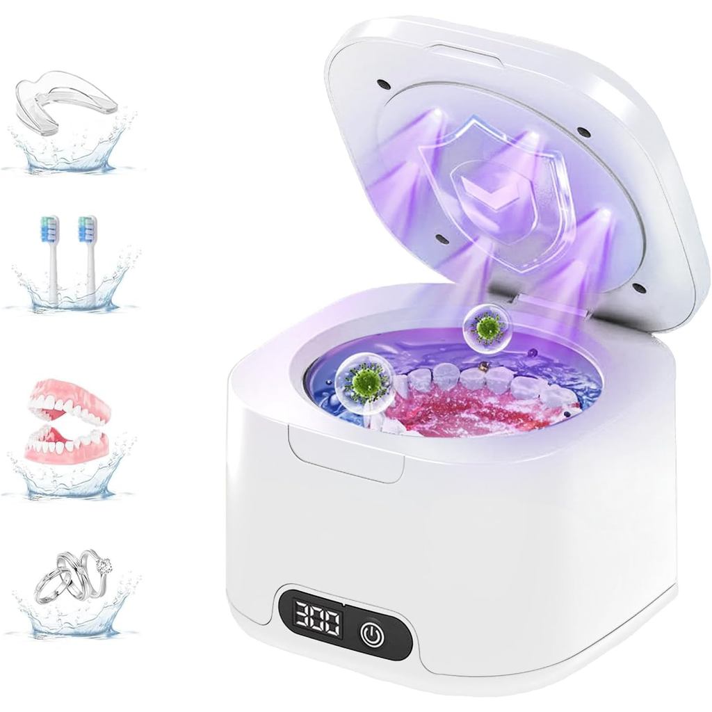 Ultrasonic Retainer Cleaner with UV, 300ML, 49kHz, Dental Cleaning Pod สําหรับฟันปลอม, Aligners, Nig
