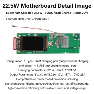22.5W Fast Charging DIY Power Bank Case Kit 0.96 นิ้ว TFT หน้าจอสีจอแสดงผลดิจิตอล 21700 กล่องแบตเตอรี่
