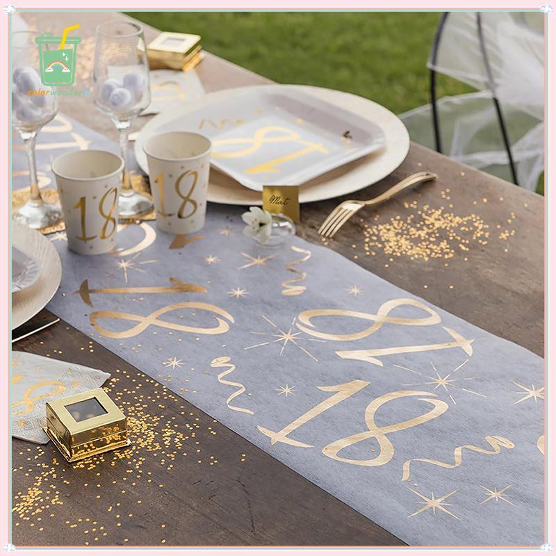 [สี] 18th Shiny Gold Birthday Table Runner Table Cover Happy Birthday Party ตกแต่งสําหรับผู้ใหญ่ 18s