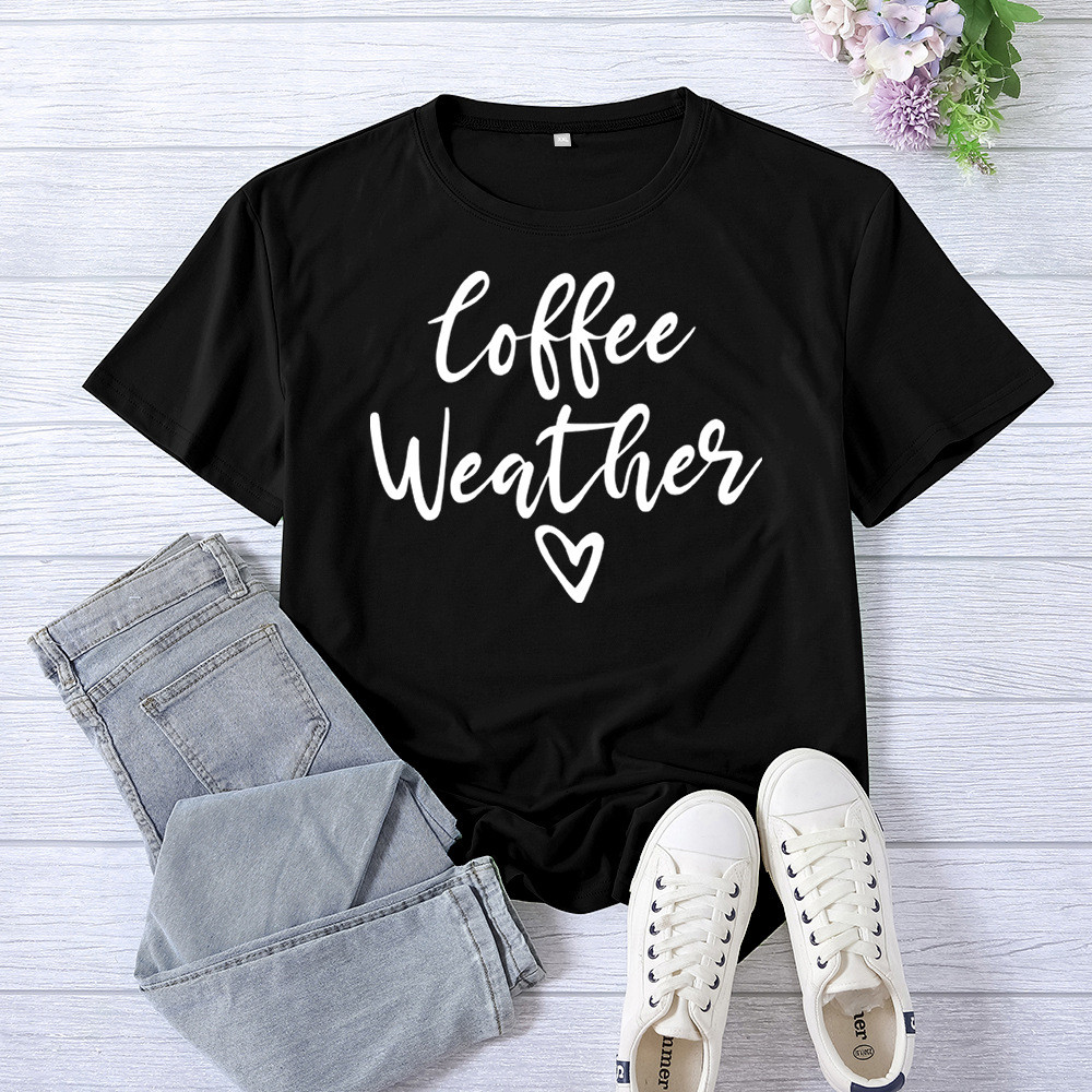 เกาหลีเกาหลี2026อุปทานกาแฟอากาศพิมพ์แขนสั้นสุภาพสตรีสบายๆฤดูร้อนสบายๆหลวมรอบคอยุโรปขนาดปลาค็อด 5NDX