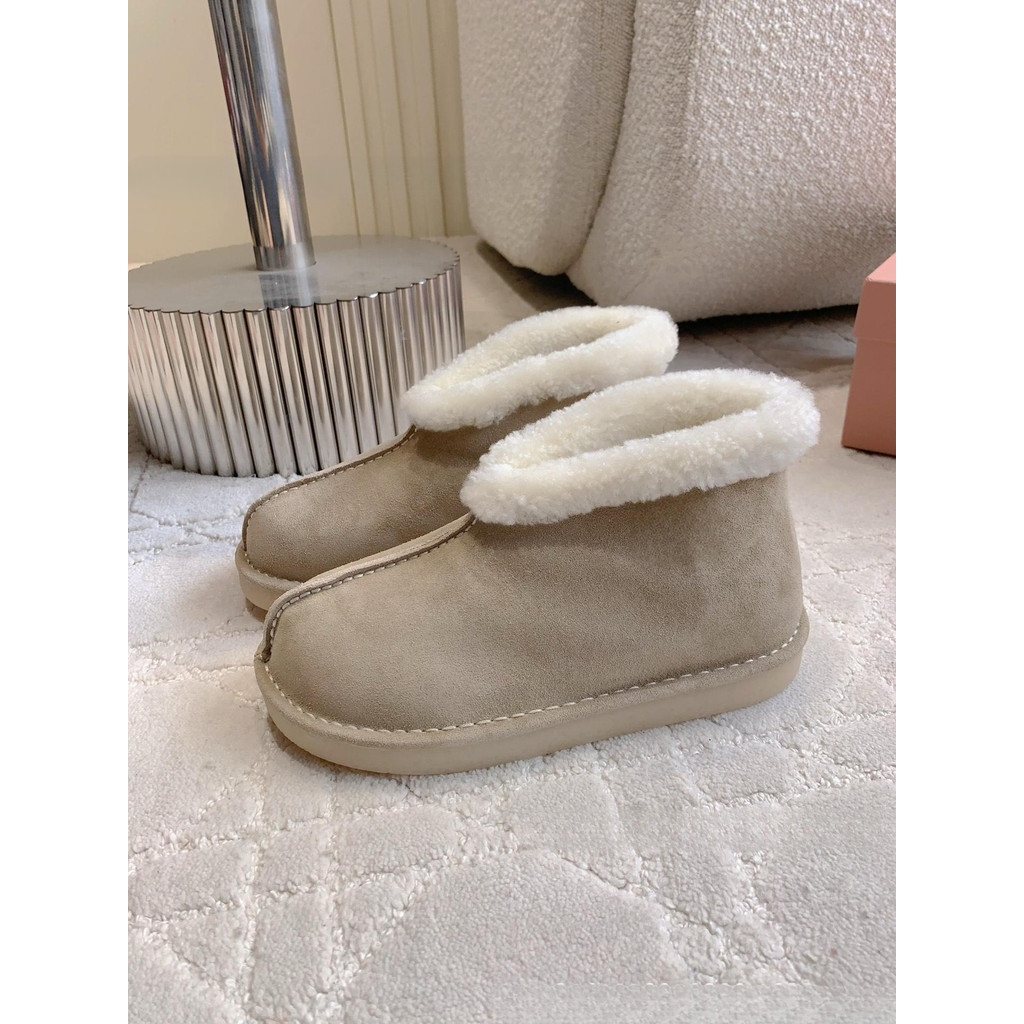 รองเท้าหิมะผู้หญิง MiuMiu คลาสสิก พร้อมขนแกะแท้ สไตล์ย้อนยุค อบอุ่นในฤดูหนาว