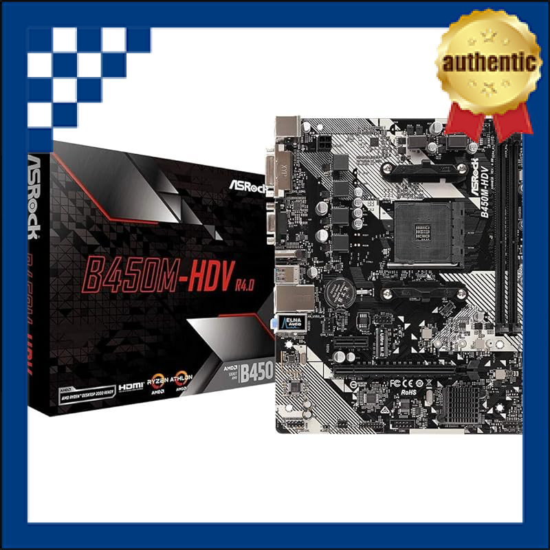 ASRock Motherboard B450 M-HDV R4.0, compatible with AMD Ryzen AM4, B450 Micro ATX Motherboard 【Offic
