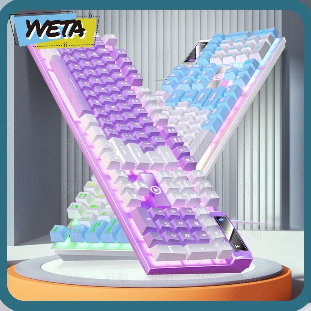 YVETA คีย์บอร์ดแบบมีสาย, คีย์บอร์ดเกม K500 104 คีย์, อินเทอร์เฟซ USB ทนทาน Mechanical Sensation Lumi