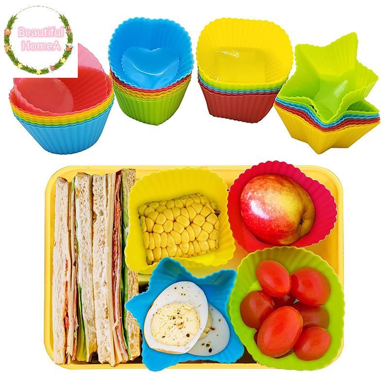 BHome 4 ชิ้นซิลิโคนกล่องอาหารกลางวัน Dividers, Bento Bundle กล่องอาหารกลางวัน Dividers สําหรับเด็กอุปกรณ์อาหารกลางวัน TH