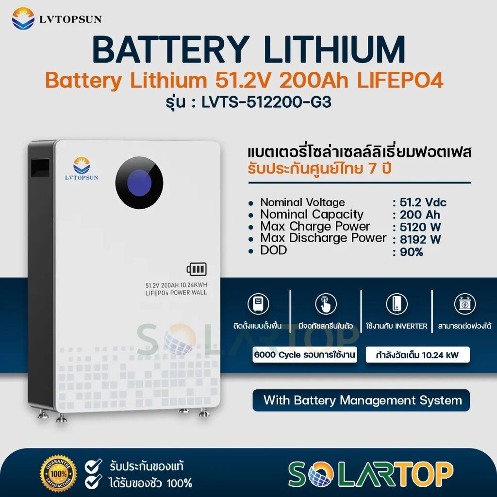 [ส่งด่วนฟรี] LV TOPSUN 51.2V 200Ah-G3 Battery Lithium Lifepo4 (รับประกันศูนย์ไทย 7ปี) [จัดส่งฟรีทั่ว