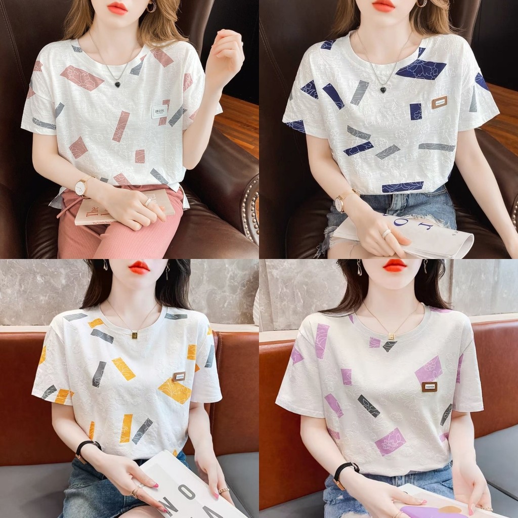 เสื้อยืด เสื้อยืดคอกลม แขนสั้น เสื้อยืดคอกลมผู้หญิง ทรงสวย ใส่สบาย สุภาพ เรียบง่าย