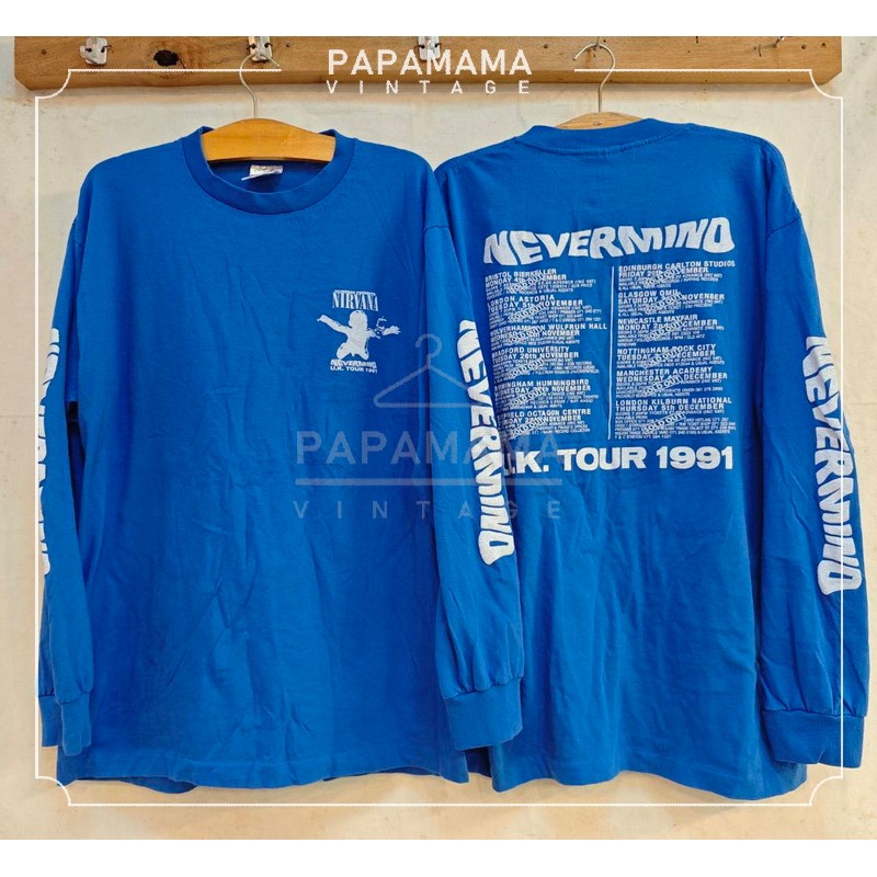 [ NIRVANA ] NEVERMIND U.K. Tour 1991 แขนยาว ฟอกพิเศษ เสื้อทัวร์ วงร๊อค วินเทจ papamama vintage shrit