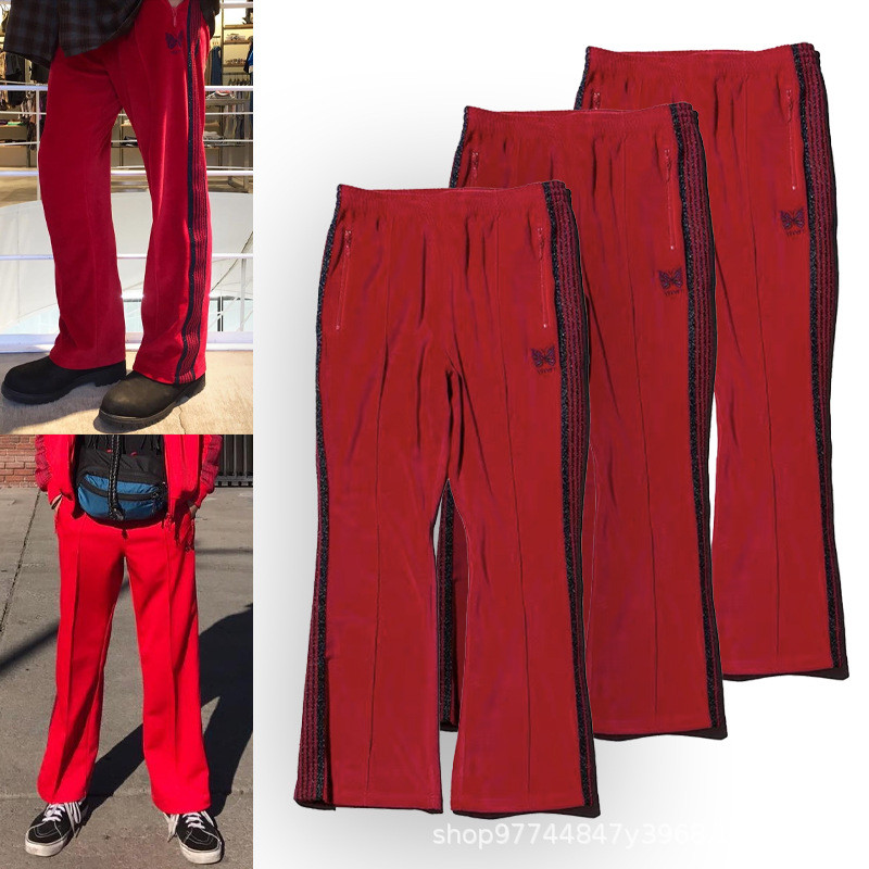 Needles track Joint Name velvet Velvet butterfly embroidery Japanese retro casual sports pants