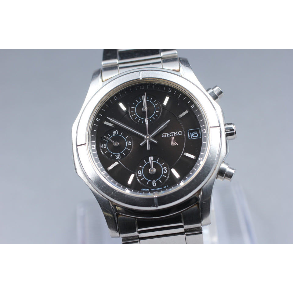 Vtg1992 [Near MINT] Seiko Lukia 7T92-0BN0 Black Chronograph 35mm Qz Men's Watch