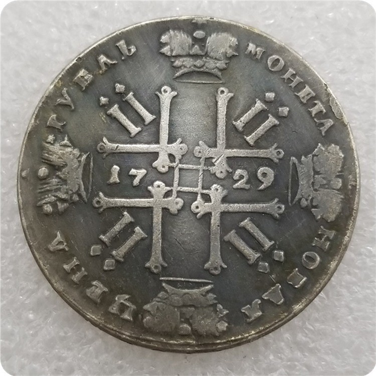 งานฝีมือโบราณรัสเซีย 1728, 1729 RUSSIA 1 ROUBLE Silver Dollar งานฝีมือโบราณรัสเซีย 1728, 1729 RUSSIA