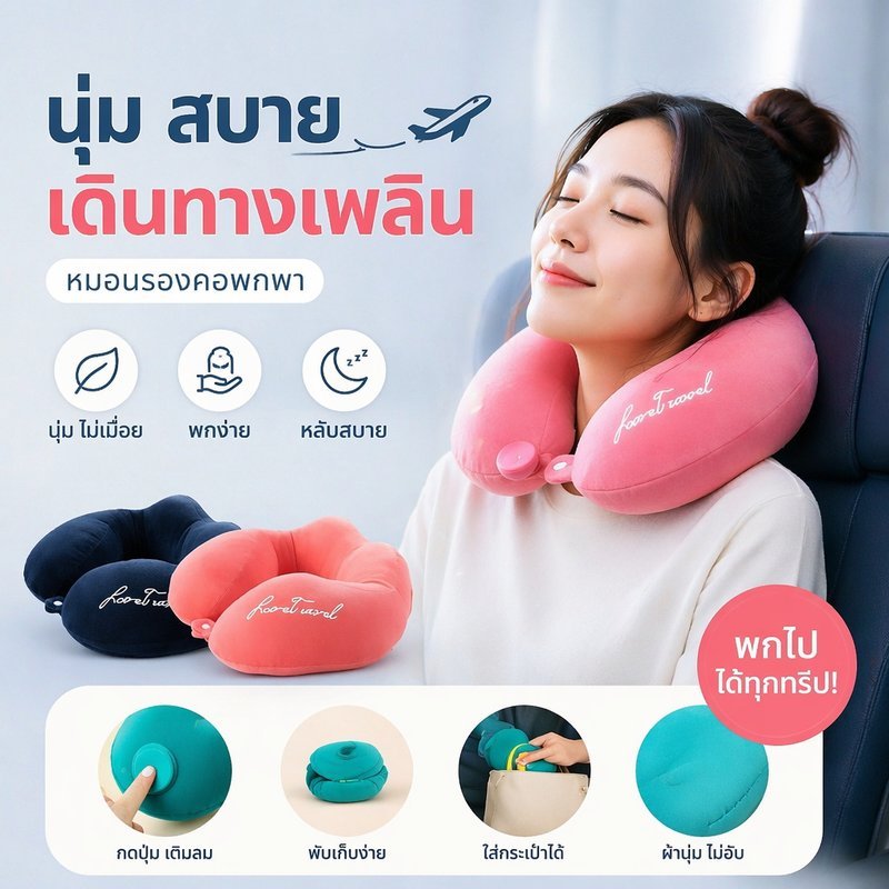 ZumoIX หมอนรองคอ ทรงสูงมีที่รอง ลายการ์ตูน มีกระดุมล็อค ใยสังเคราะห์คุณภาพสูง ผ้ากำมะหยี่