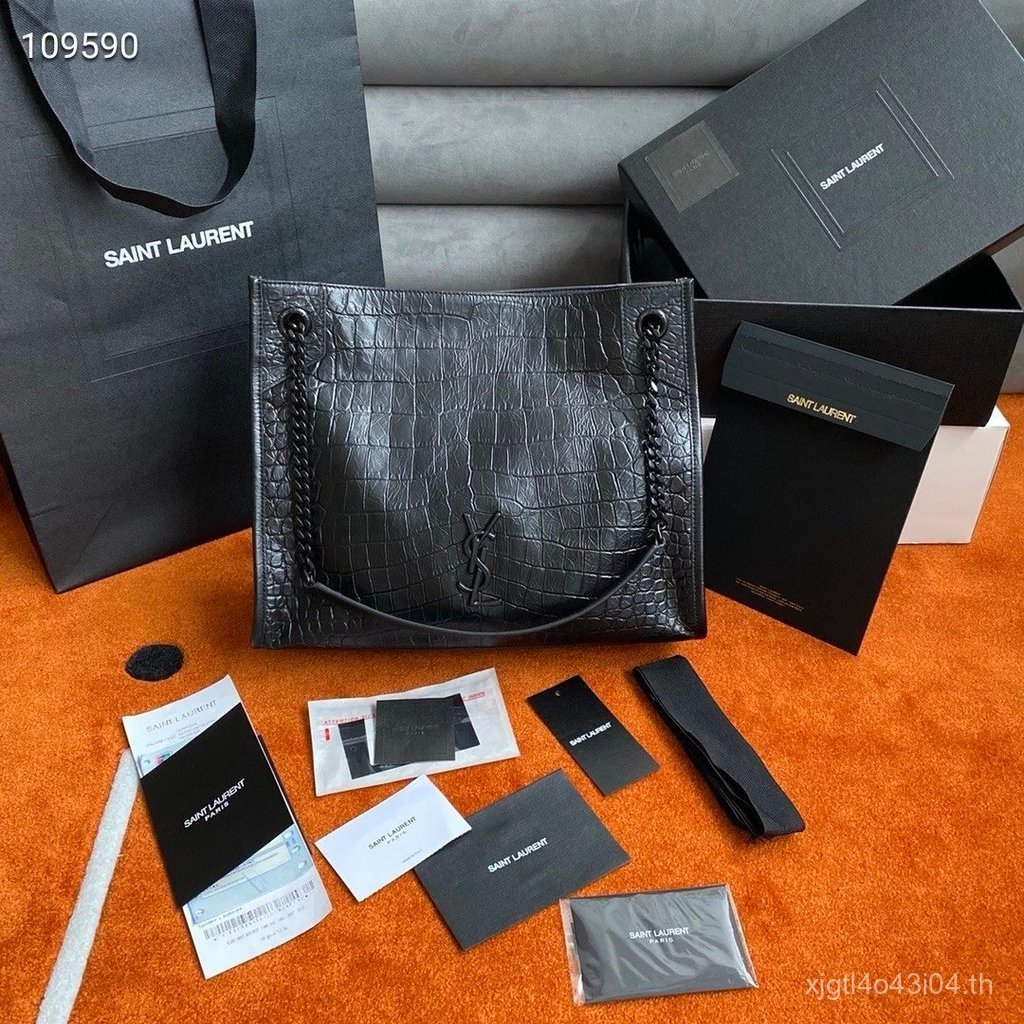 กระเป๋าช้อปปิ้ง Saint Laurent Paris Niki!ความต่อเนื่องของสไตล์ นิกิ ใช้หนังวัวดั้งเดิมลายจระเข้และโล