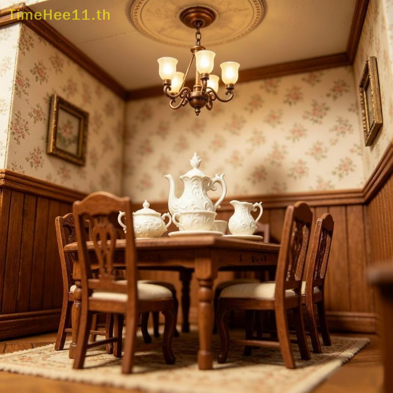 TimeHee Miniature Dollhouse ชุดกาน้ําชาและถ้วยชาดอกไม้จานบรรเทาสําหรับคอลเลกชันจอแสดงผล TH