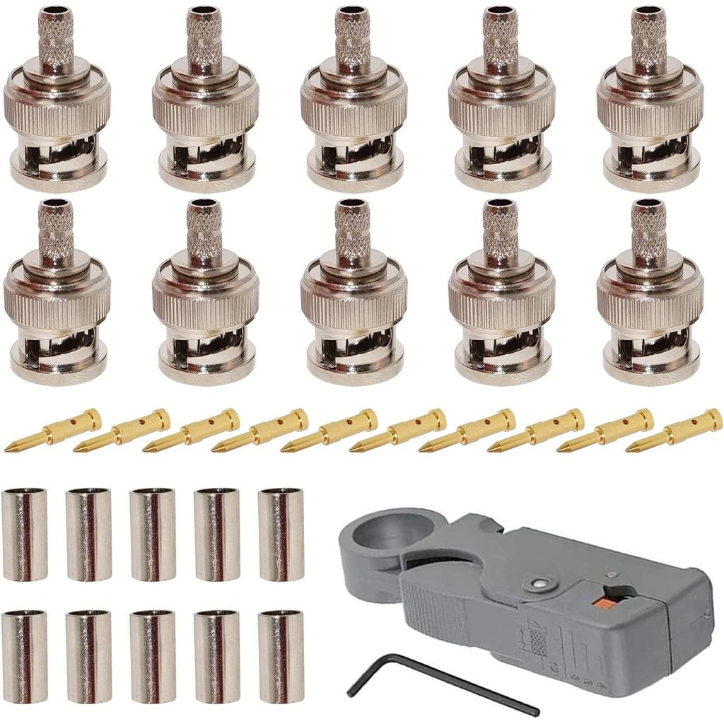 Eagles 10pcs BNC Crimp ชายสําหรับ RG58 RG400 LMR195 และ Rorary Coax.Cable Stripper สําหรับ RG6, RG59