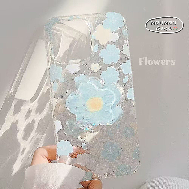 IPhone 13 16 11 15 12 14 Pro Max 7Plus XR X XS MAX Luxury Glitter Case หวานสีฟ้าสีขาว Florets Bracke