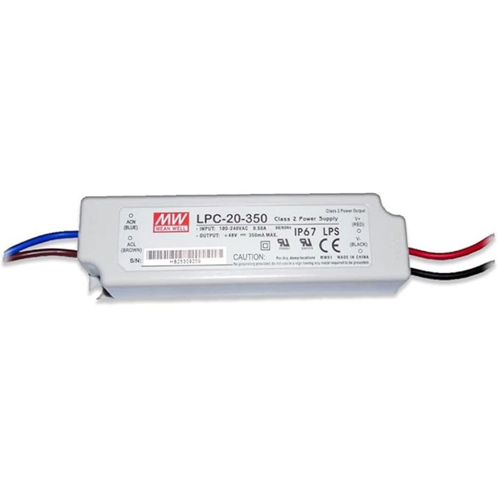 LPC-20-350 9-48V 350mA คงที่ LED Driver, 20W IP67 กันน้ํา, 90-264VAC/127-370VDC อินพุต, UL/TUV/CSA ไ