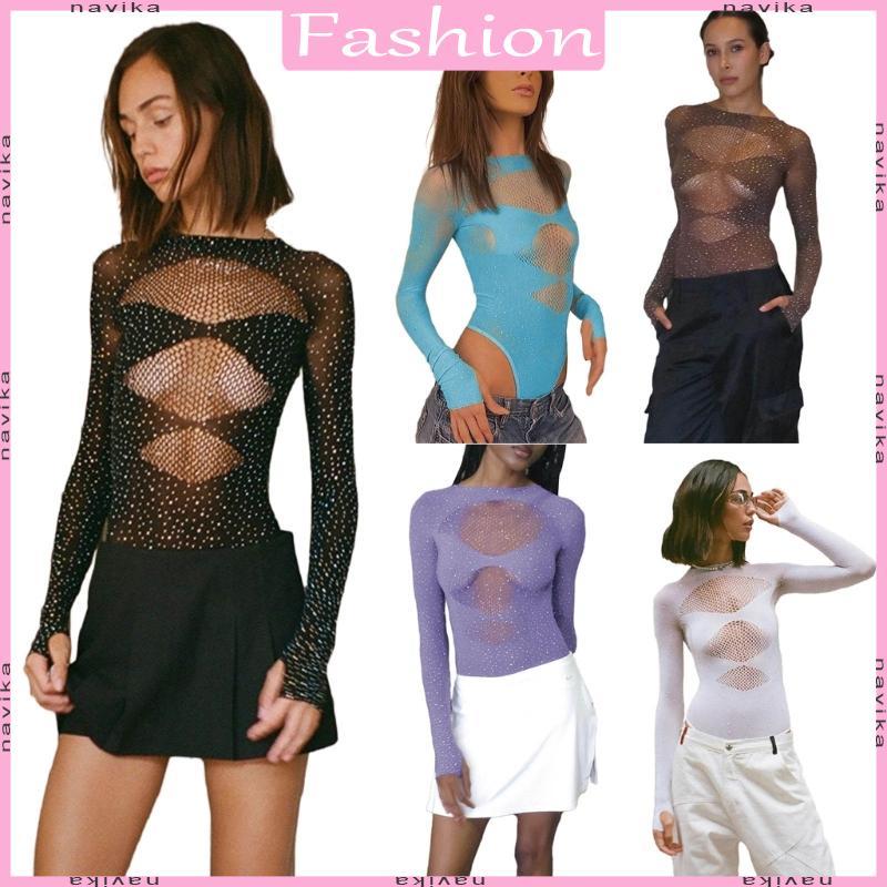 NAV บอดี้สูทผู้หญิงแขนยาว ออกแบบรอบคอน่าสวมใส่