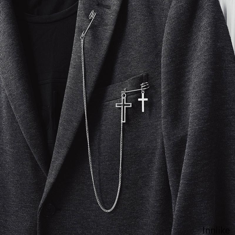 INN Punk เข็มกลัดยาว Chain Big Pins Crucifix จี้ Hip Hop Retro ชุดอุปกรณ์เสริม