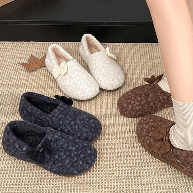 French Fleece-Lined Boken Mary Jane Fluffy Shoes Autumn and Winter New Warm Slip-on Cotton Shoes tcy