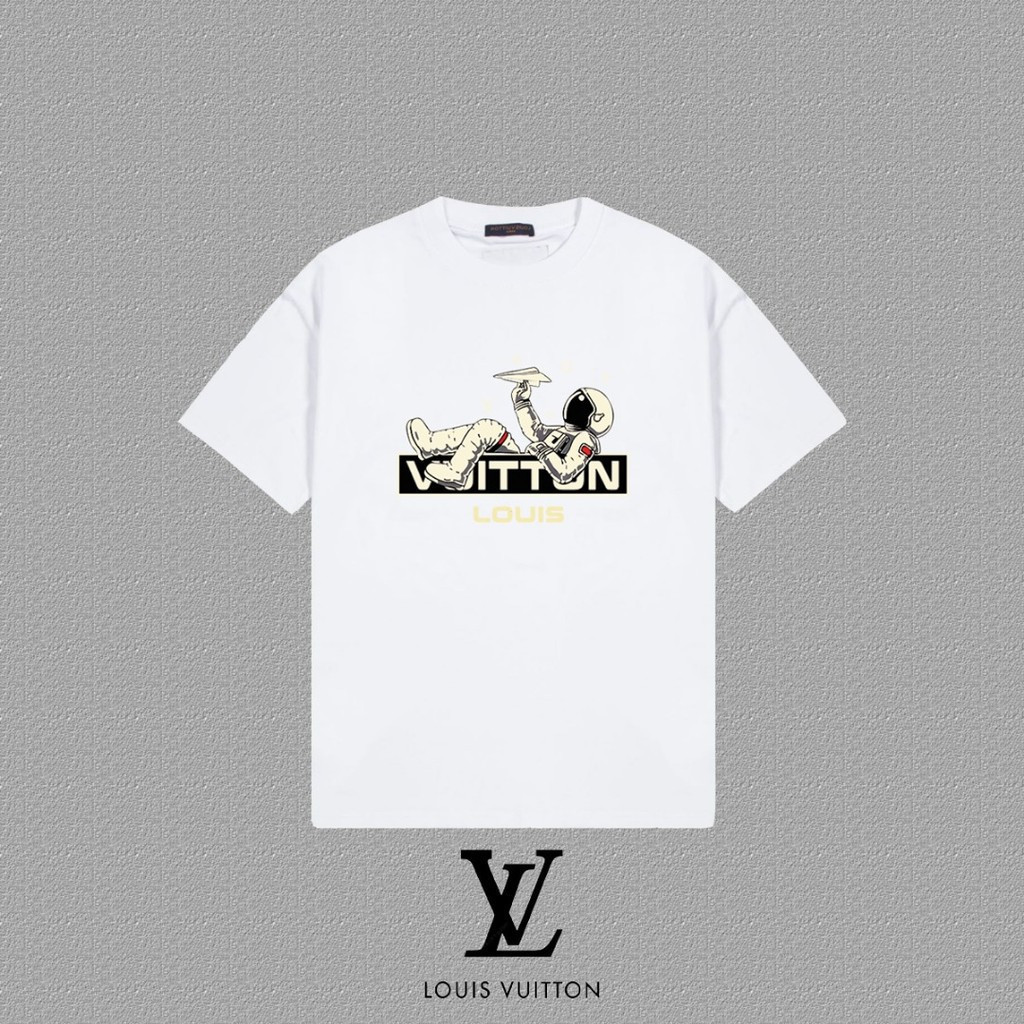 LOUIS VUITTON/LV/2026ต้นฤดูใบไม้ผลิสไตล์ใหม่เสื้อยืดแขนสั้นผู้ชายผู้หญิงคู่โลโก้พิมพ์Slim-fit Creati