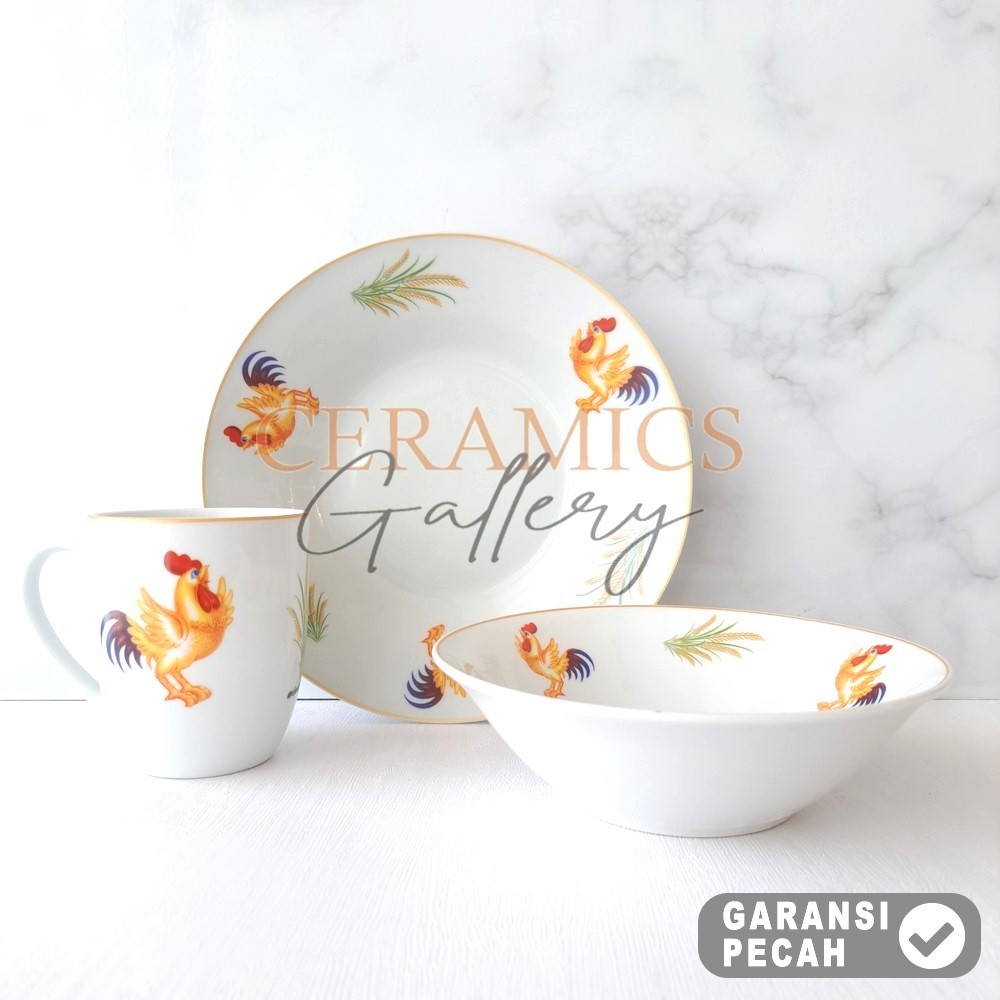 WINSTON 3 ชิ้นชุดจานอาหารค่ํา 9.25in ชาม 7in แก้ว 320ml AYAM PADI ชุด 3 ชิ้น