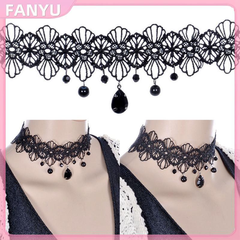 Sgl แฟชั่น Gothic ลูกไม้สีดํา Retro Choker คอดอกไม้จี้สร้อยคอเครื่องประดับ SGL