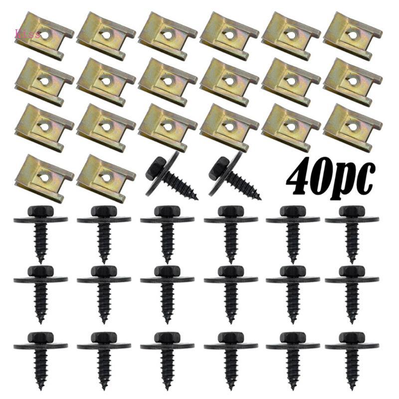 Kiss 40x รถ Fastener Self-แตะฐานสกรู U ประเภท J98 + J260 ภายใต้ถาด Nut คลิปเครื่องยนต์รถยนต์สําหรับ 