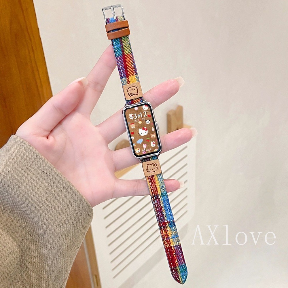 น่ารัก KT ลายสก๊อตสายรัดสําหรับ Huawei Band 10 9 8 สร้อยข้อมือแฟชั่นสําหรับ Huawei Band Fit 3 4Pro Watchband อุปกรณ์เสริม - รูปที่ 5