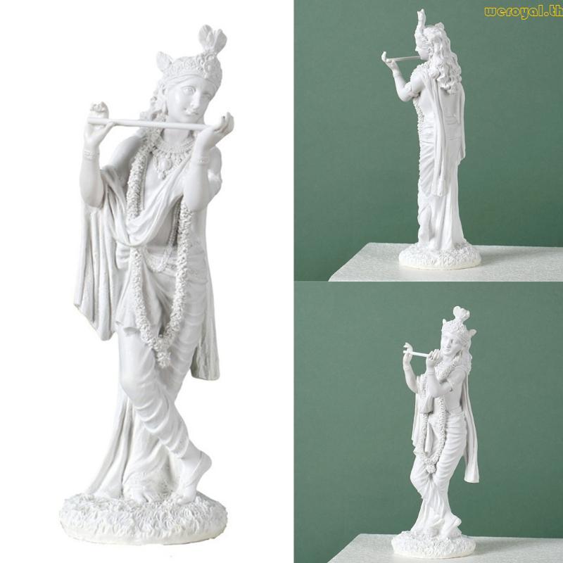 Weroyal เรซิ่นสีขาว Krishna รูปปั้น Hin Love God เล่นขลุ่ย Krishna ตุ๊กตาสําหรับบ้านวัดโต๊ะทํางานชั้