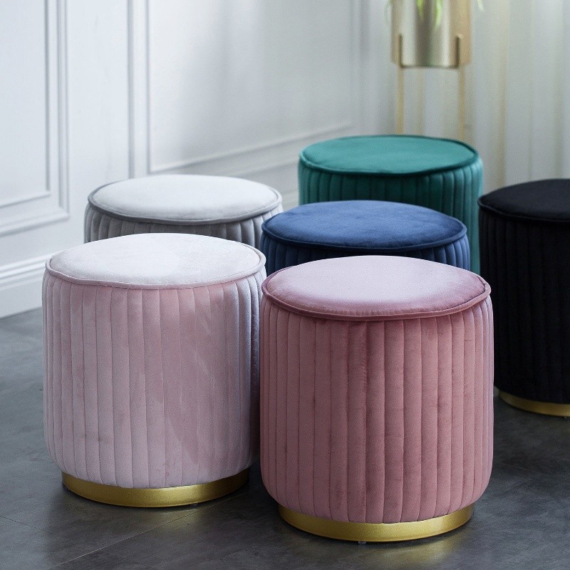 Dressing stool single sofa low stool dresser chair light luxury home living room small round stool p