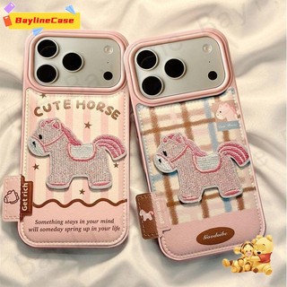Bán Chạy Ins Hoạt Hình Dễ Thương Thêu Pony Màu Hồng Nâu Ghép Túi Khí Kết Cấu Da Ốp Lưng Điện Thoại Tương Thích Với iPhone 17 16 15 14 13 12 11 Pro Max X Xr Xs Max 8 7 Plus Cover