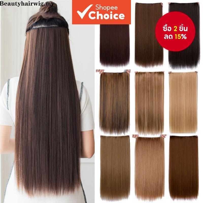 คลิปตรงยาวในชิ้นเดียวต่อผมสังเคราะห์ 5 คลิปผมสีบลอนด์ปลอมชิ้นผมสีน้ําตาลสีดําสําหรับผู้หญิง