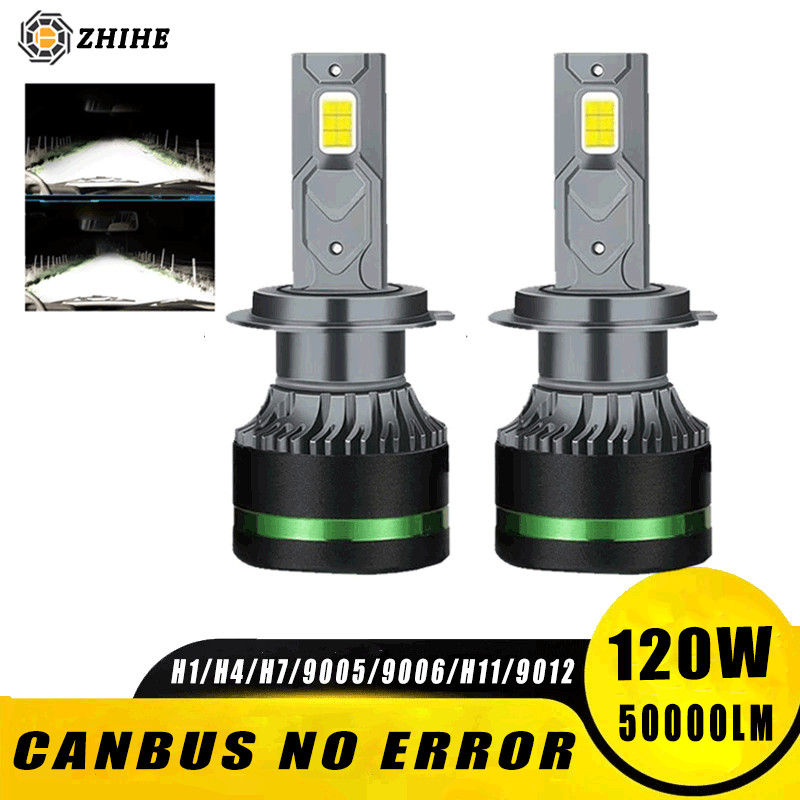 2PCS LED ไฟหน้าหลอดไฟที่มีประสิทธิภาพสูง 120W 50000LM 6500K H1 H7 H11 H8 9005 9006 9012 H4 ไฟรถยนต์