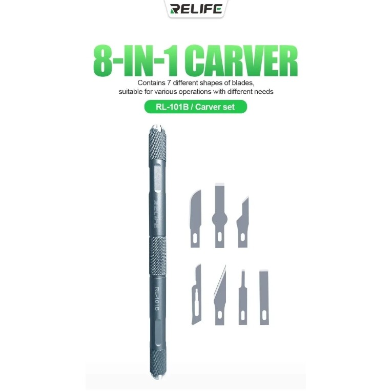 RELIFE RL-101B 8-in-1 ชุดมีดสําหรับโทรศัพท์มือถือเมนบอร์ด BGA PCB ชิป IC ซ่อม Degumming Spade Scraper ซ่อมเครื่องมือ