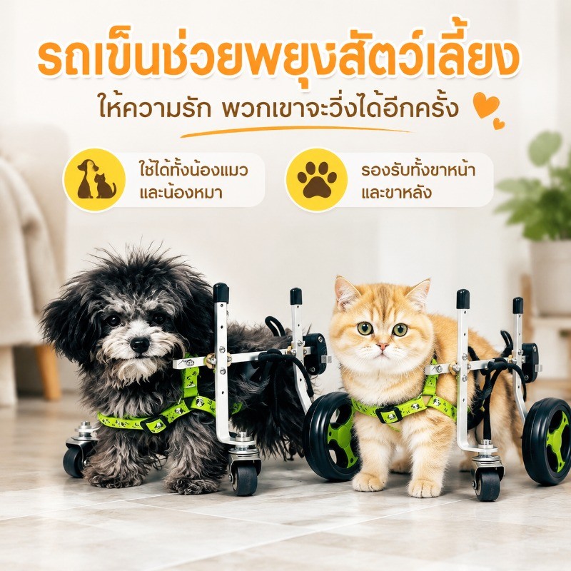 รถเข็นสัตว์เลี้ยง ปกรณ์ช่วยฟื้นฟู ปรับขนาดได้ แข็งแรง ทนทาน พอดีตัวไม่รัด สุนัข/แมวที่ขาหลังอ่อนแอ พิการ หรืออัมพาต