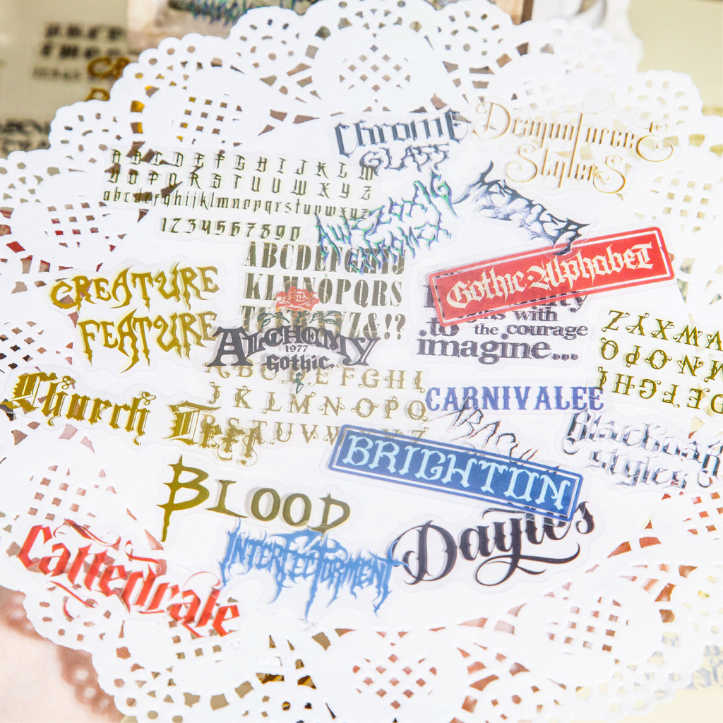 สติ๊กเกอร์แพ็ค Gothic Letter Series Letter Gothic Style Handbook วัสดุ 30 ชิ้นใน 4 รูปแบบ