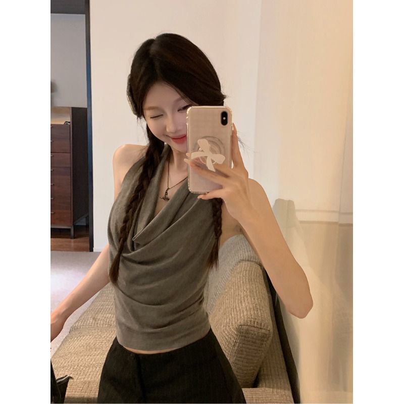 สินค้าใหม่ทุกวัน/เกาหลีรุ่น Swing คอ Halterneck Camisole ผู้หญิงฤดูร้อนสไตล์ใหม่แขนกุด Slim-fit Slim