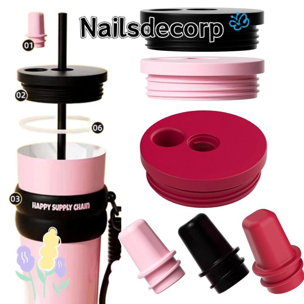 NAILSDECOR เปลี่ยนฝาถ้วย, ฝาครอบถ้วยเก็บรักษาความร้อนซิลิโคนที่ใช้งานได้, หมวกฟางสีดําสีแดงสีชมพูสําหรับ STAR+