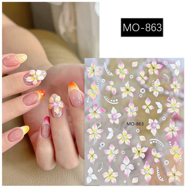 บรรเทา 3D Lily Pearl ห้ากลีบดอกไม้ DIY สติ๊กเกอร์ติดเล็บที่มีสีสัน Self กาว Slider Decals