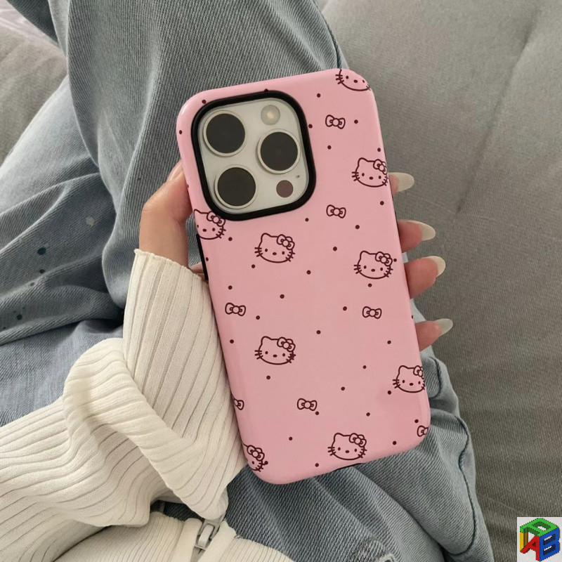 Hello Kitty สีชมพูสําหรับ Samsung A16/A17/A06/A07/A25/A26/A36/A37/A54/A55/A56/A57 2-in‐1 เคสป้องกันป้องกันการหล่นสองชั้น