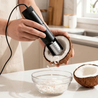 SHANA เครื่องขูดเนื้อมะพร้าวไฟฟ้า, เครื่องขูดมะพร้าวแบบหมุนได้ Anti-Splash, สะดวกที่มีประสิทธิภาพ UK US EU ปลอดภัยเครื่องมือกําจัดเนื้อมะพร้าวใช้ในครัว