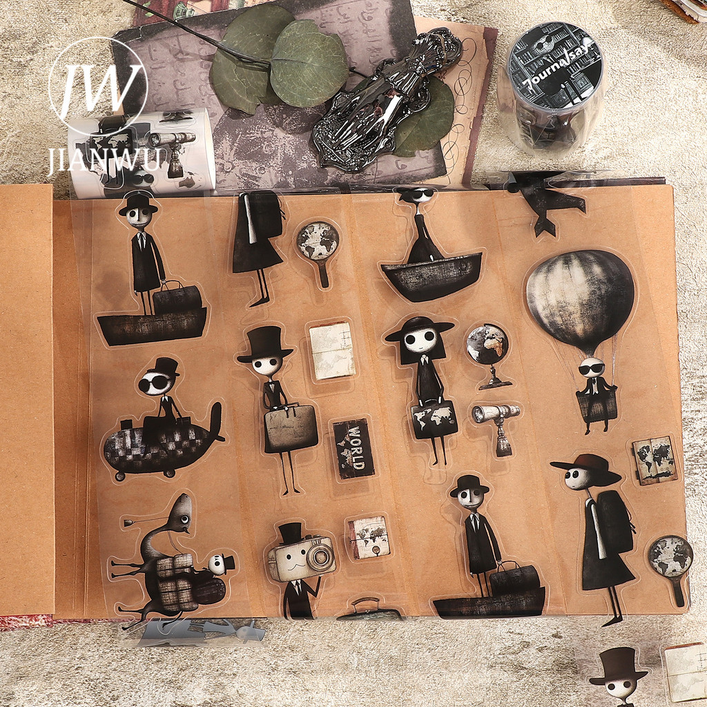JIANWU 60 มม.* 200 ซม.VINTAGE World Traveler ตัวอักษรภูมิทัศน์วัสดุ Collage สมุดภาพเทป PET Creative DIY Journal เครื่องเขียน