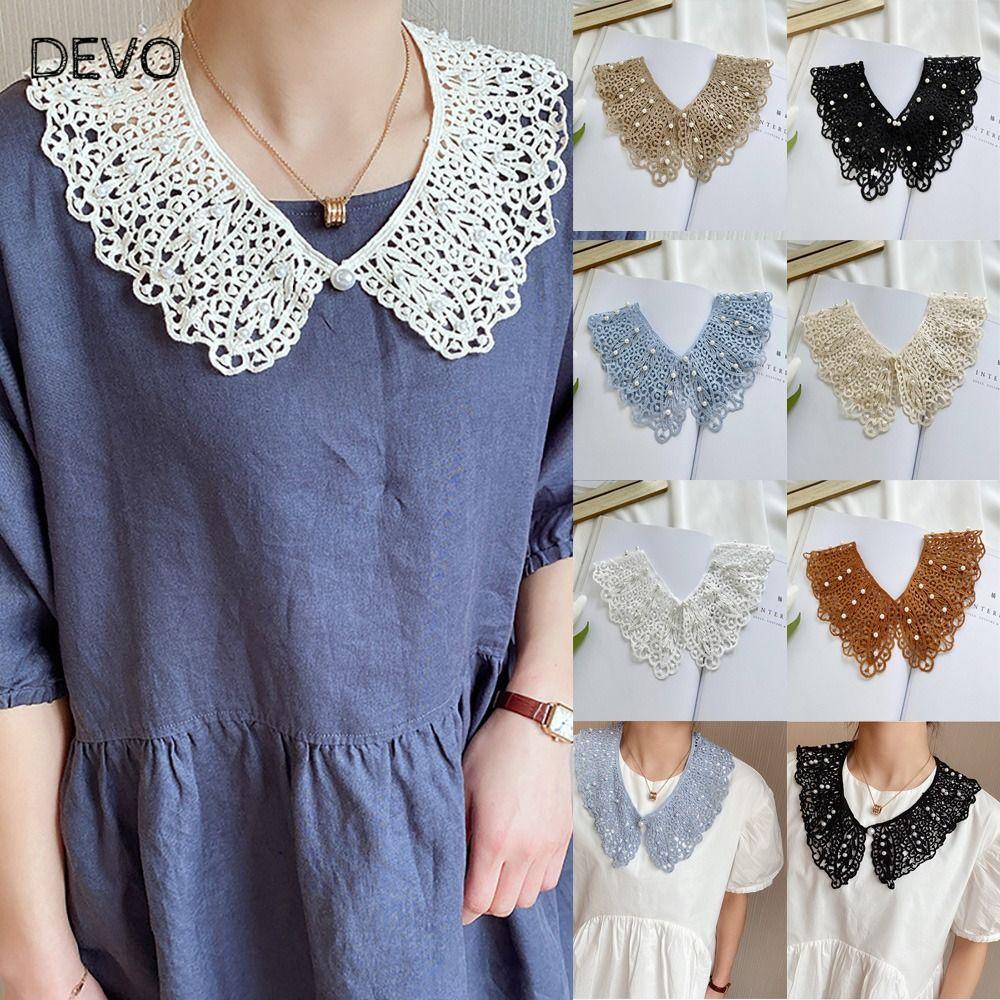 DEVO ผ้าลูกไม้ Neckline แฟชั่น Mini Cape คอ Ruff ผ้าคลุมไหล่ห่อตกแต่งเสื้อครึ่งปก