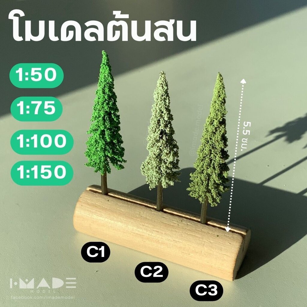 โมเดลต้นสน ต้นคริสมาสต์ สเกล 1:50 1:75 1:100 1:150 สูง 5.5 ซม. ต้นไม้จิ๋ว โมเดลสถาปัตย์ ของแต่งสวนขวด
