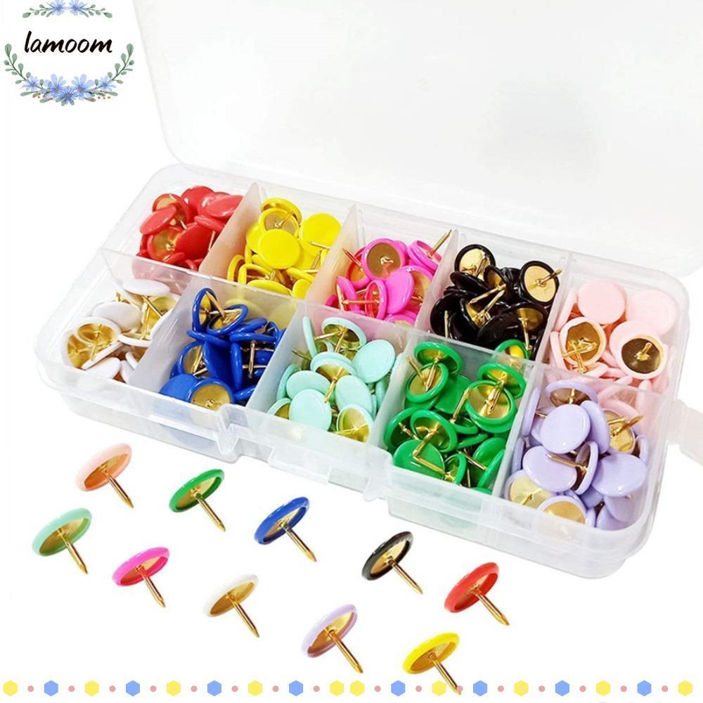 LAMOO หมุดปักแผนที่หัวกลมสีเมทัลลิก 100 ชิ้น สำหรับป้ายประกาศ อุปกรณ์สำนักงาน